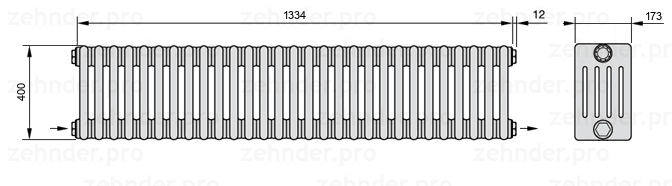 Схема (чертеж) Радиатор Zehnder Charleston 5040/29 №2670 Белый глянцевый RAL 9016